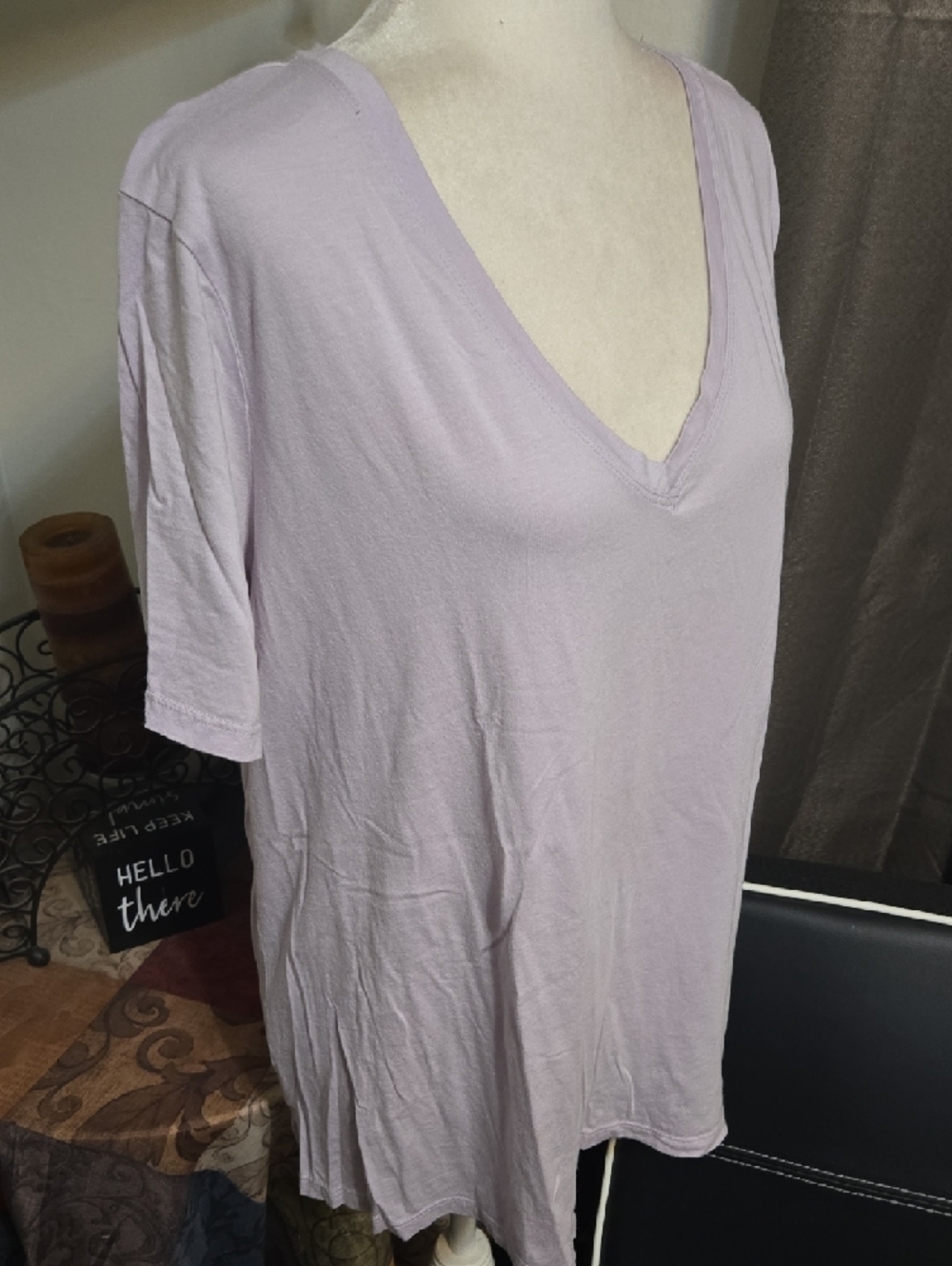 Classic V-Neck Short Sleeve Tee - Lavender - Picture 4 of 5
